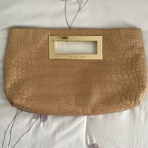 Croc Embossed Leather Michael Kors MK Clutch | Beige | Gold Details